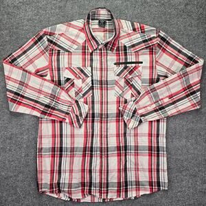 Avirex Shirt Mens Large Red Black White Plaid Button Up Western Pockets Casual